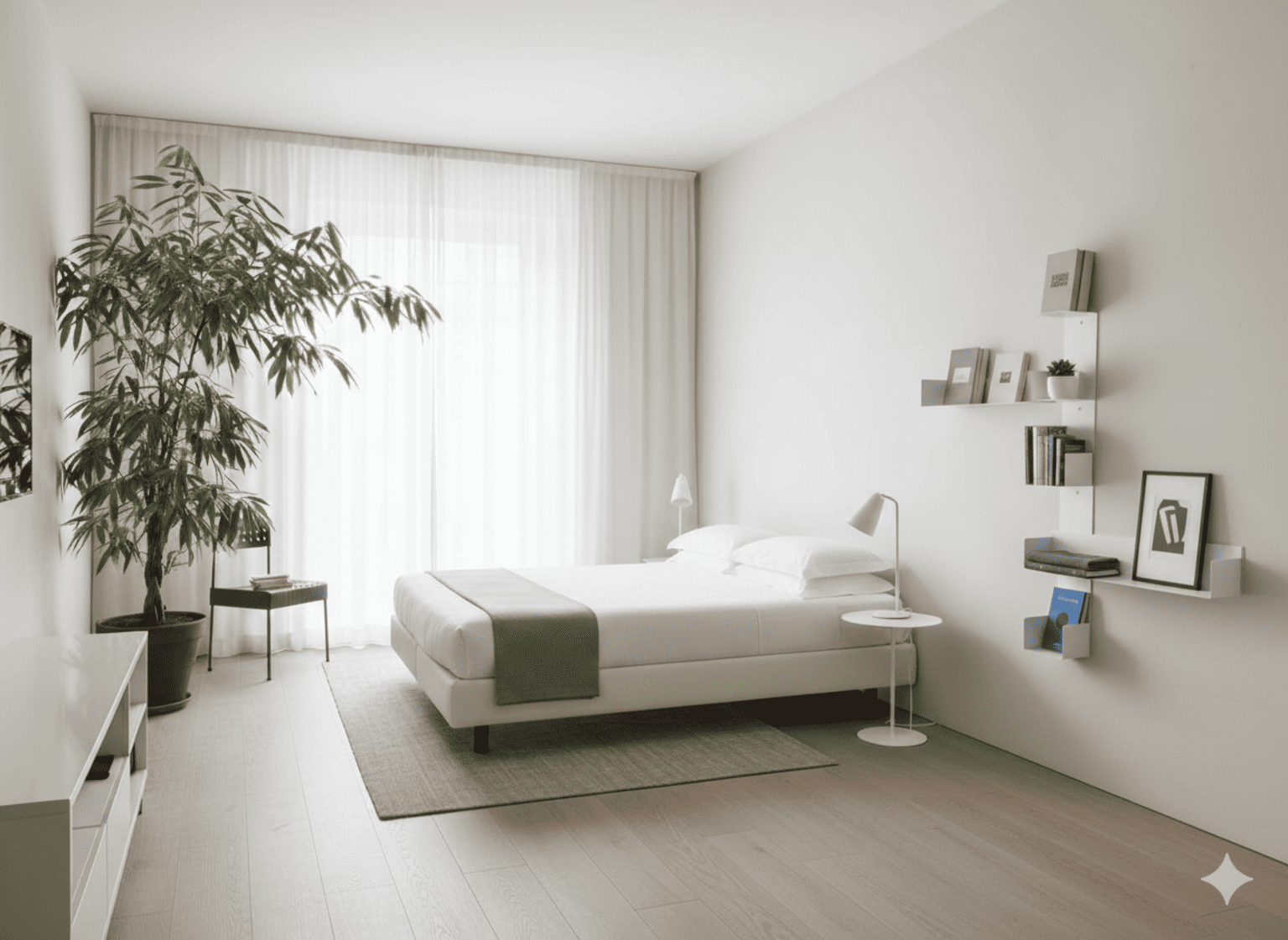 optimiser rangement chambre avec étagères murales et lit compact