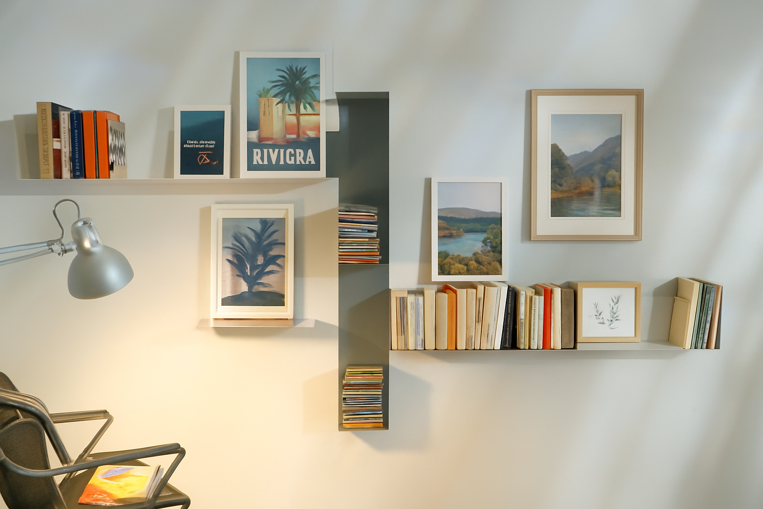 bibliothèque murale avec des cadres