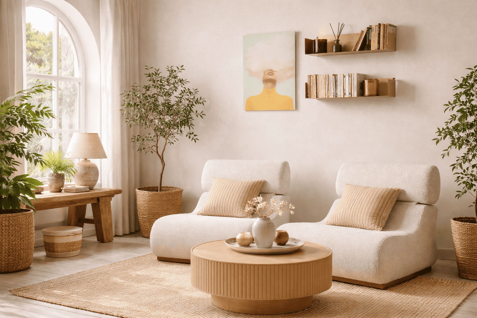 Étagère murale colorée or antique en acier, captant la lumière et structurant le mur avec une finition patinée élégante