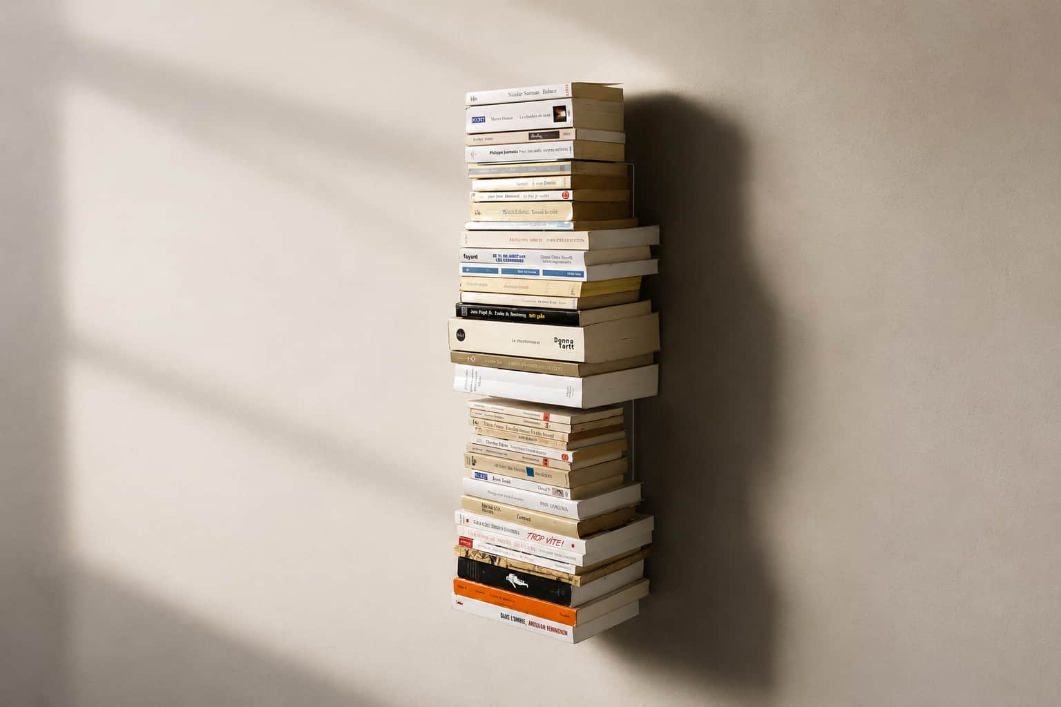 Étagère murale chargée de nombreux livres pour illustrer le poids et la stabilité