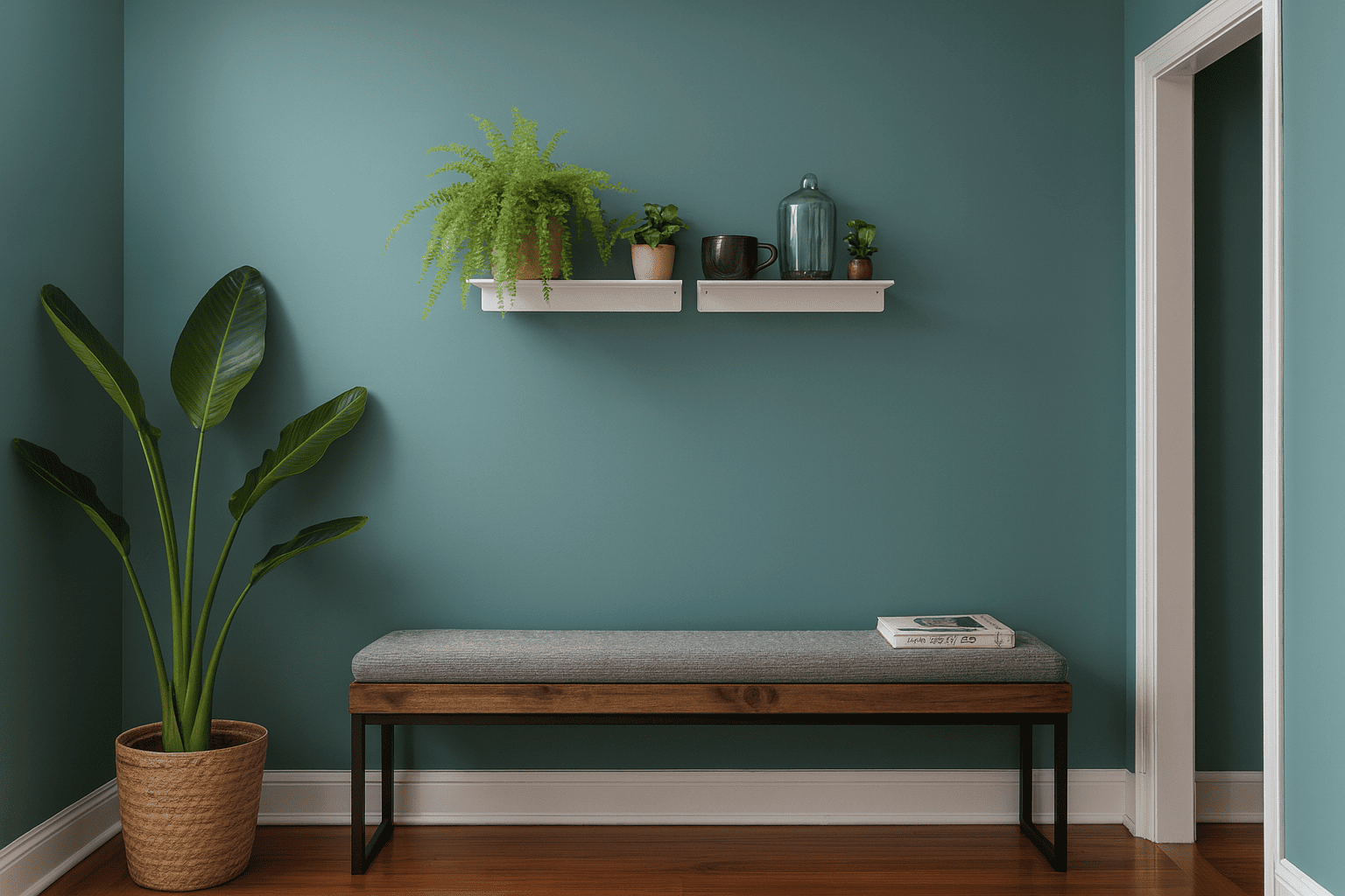 Étagère murale en métal blanc dans une entrée contemporaine